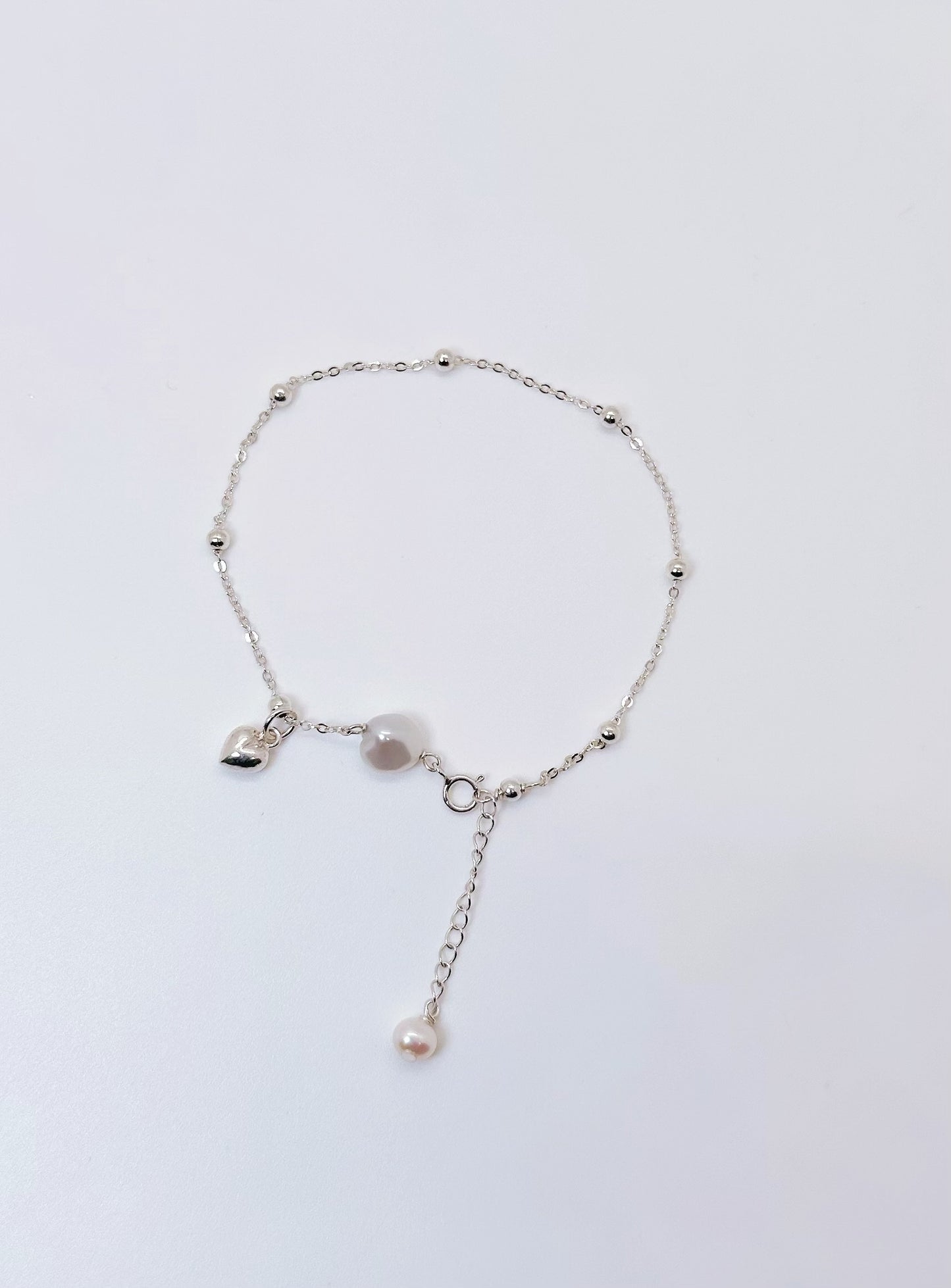 Dainty Sterling Sliver Bracelet with Pearl Charms