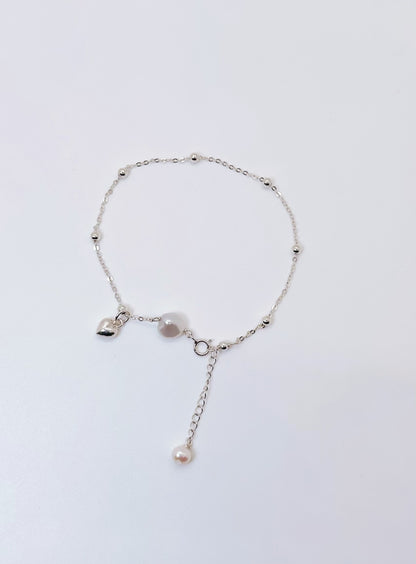 Dainty Sterling Sliver Bracelet with Pearl Charms