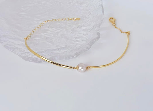 Gold Vermeil Pearl Arc Bangle